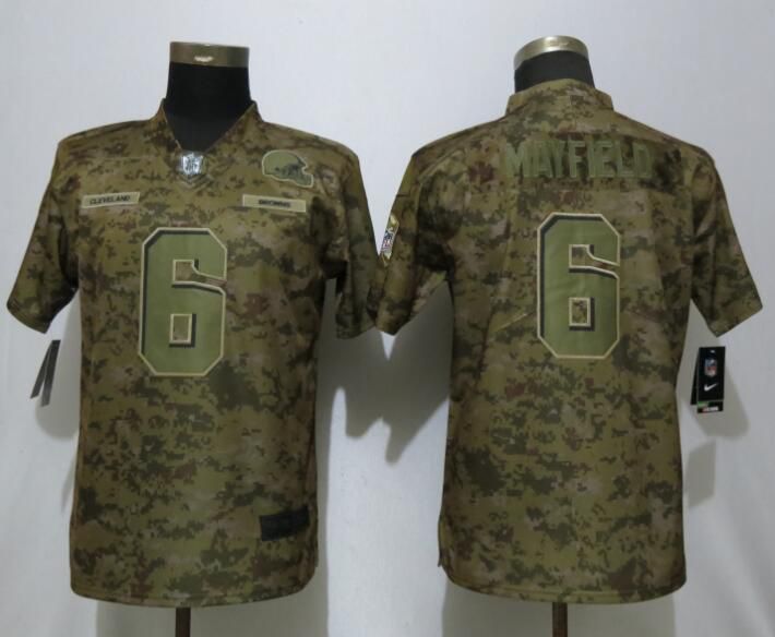 Women Cleveland Browns #6 Mayfield Nike Camo Salute to Service Limited NFL Jerseys